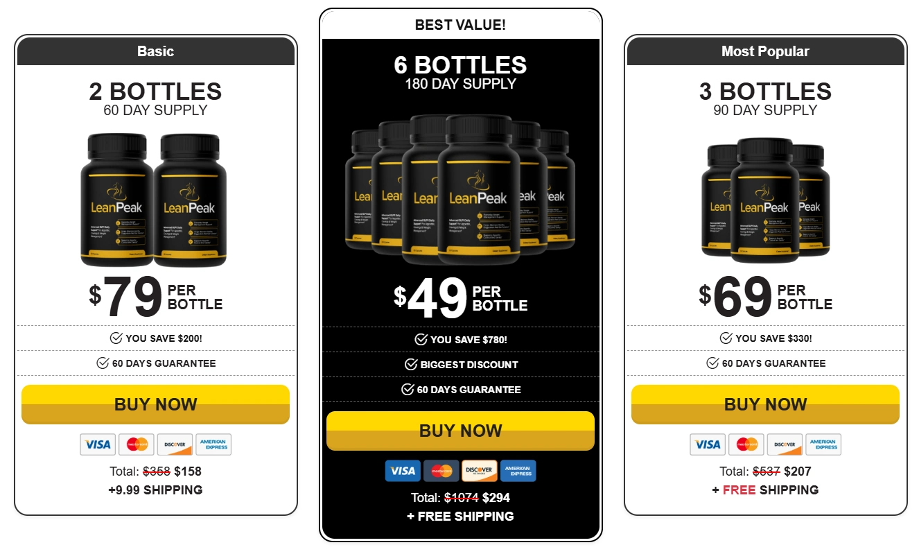 LeanPeak Lean Peak supplement pricing packages and order options